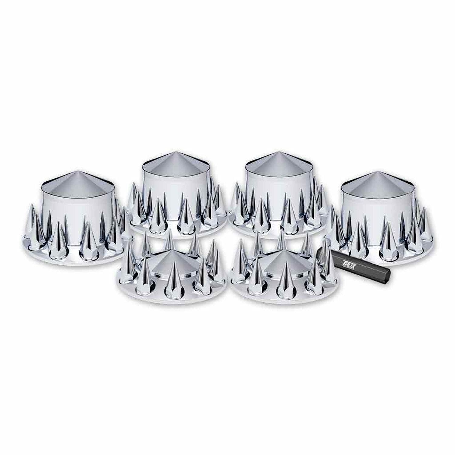Kit de cubiertas plásticas cromado delantera y trasera con tapa tuerca removible y cubiertas de tuerca roscadas puntiagudas - plástico abs de alta calidad - resistente a la corrosión - Marca Trux