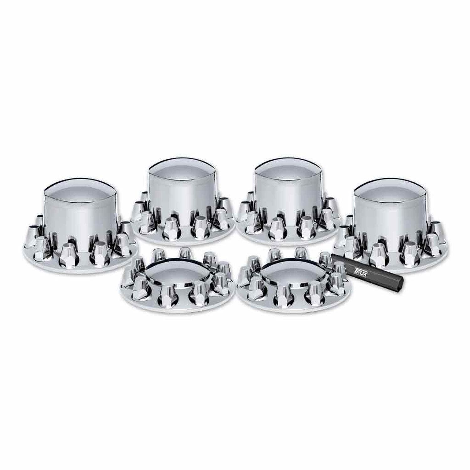 Kit completo de 2 copas de eje delanteras y 4 traseras cromadas con llave para tuercas - plástico abs de alta calidad - resistente a la corrosión - Marca Trux